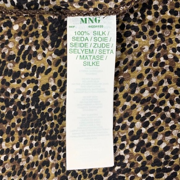 Brown 100% Silk Blouse Sz.6 All-Over Animal Print 100% Long Sleeve Button Up 90s - Picture 10 of 14